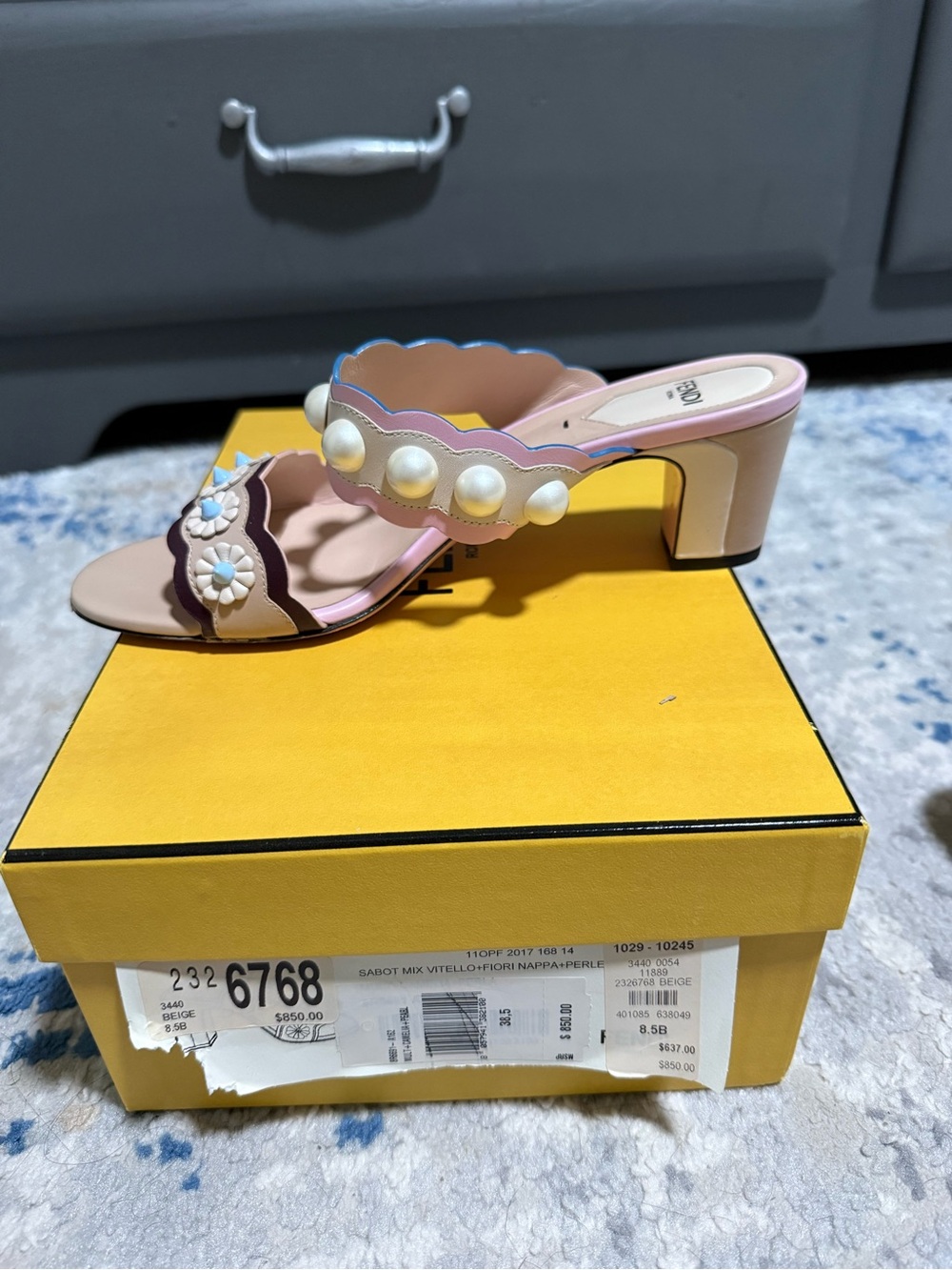 Fendi Pink Pearl & Daisy Double-Strap Slide Sandals - Picture 3 of 8